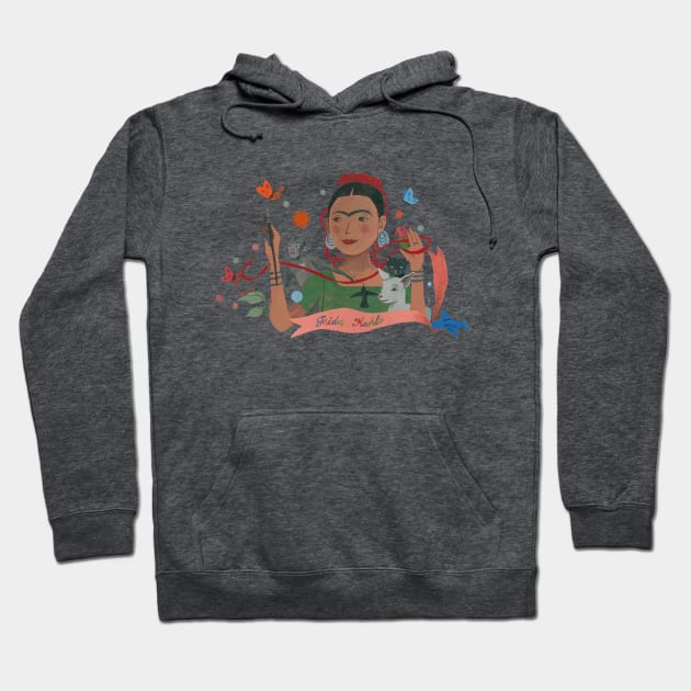 Frida Kahlo & Pets 2 Hoodie by John Parra Art